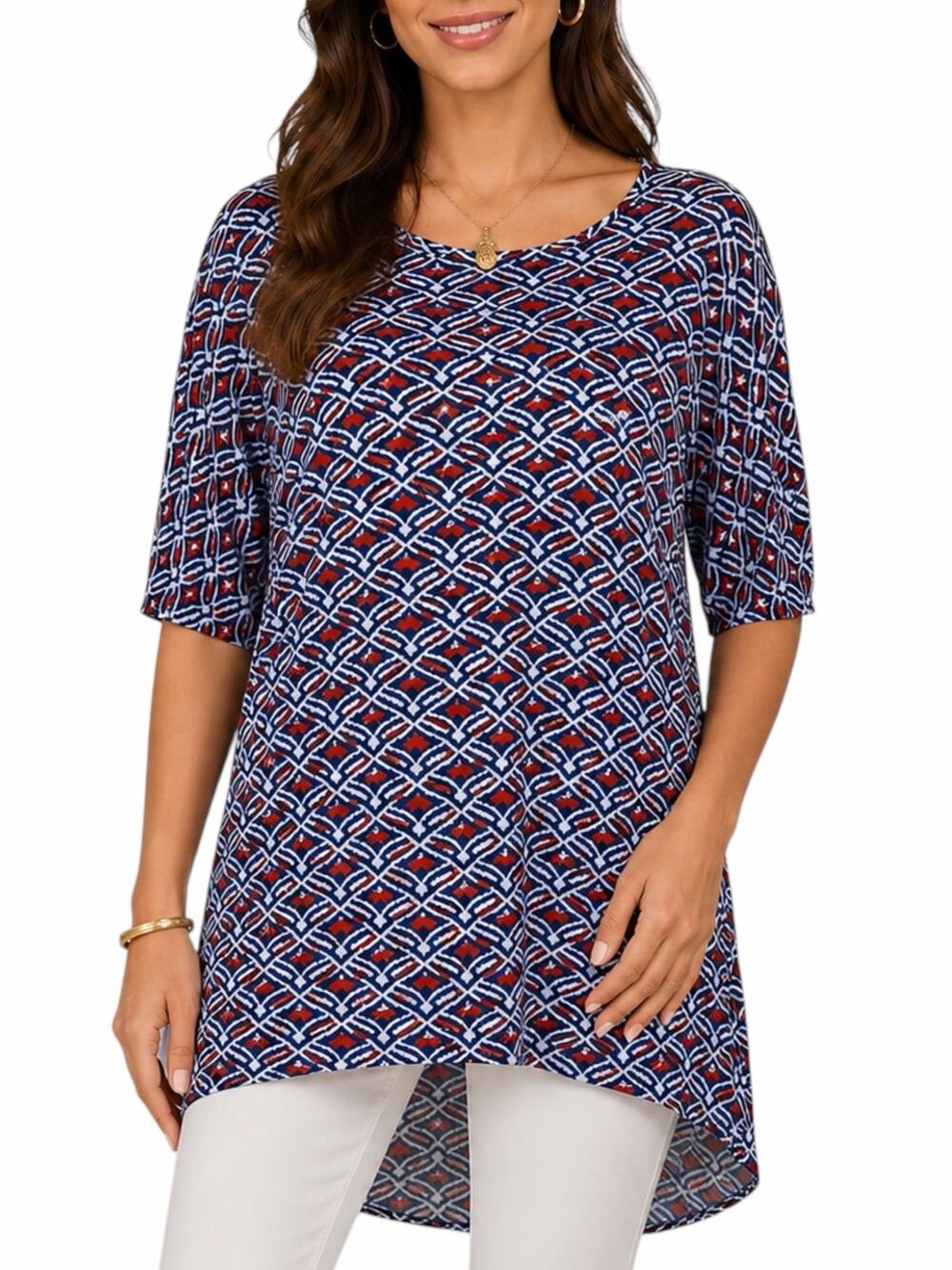 Lularoe Irma Short Sleeve Printed Oversized Tunic Top Blue Size M